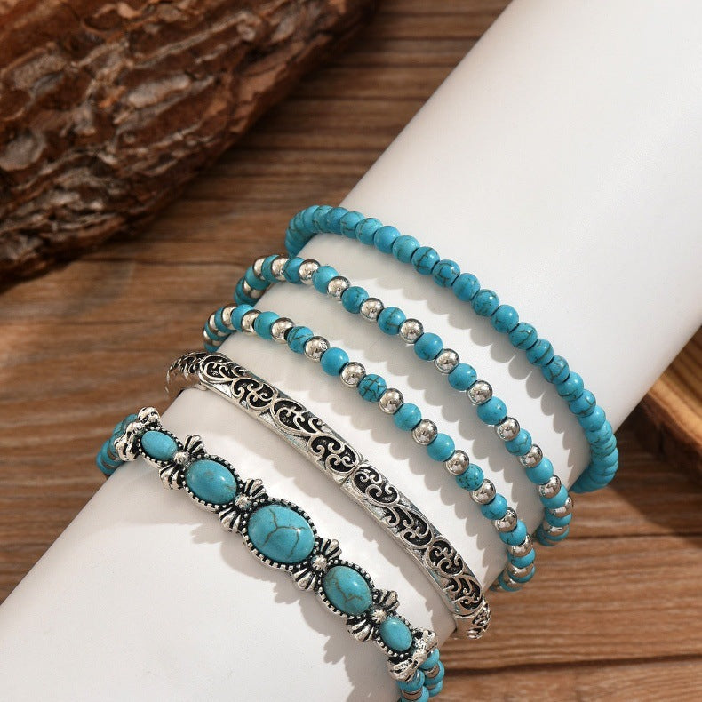 Turquoise Series Elastic Beaded Turquoise Bracelet - Image 3