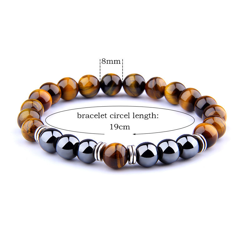 Explosion Style Yellow Tiger Eye Bracelet Fashion Simple Obsidian Alloy Separator Elastic Bracelet - Image 2