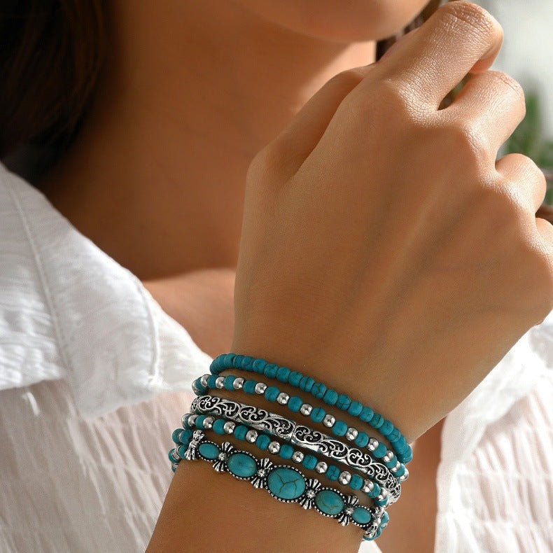 Turquoise Series Elastic Beaded Turquoise Bracelet - Image 4