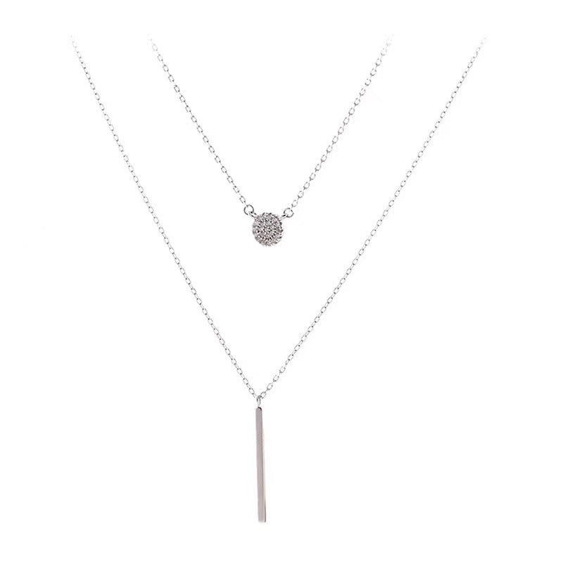 S925 Silver Color Double Chain Long Stick Micro Pave Zircon Round Pendant Necklaces For Women Trendy Jewelry - Image 7