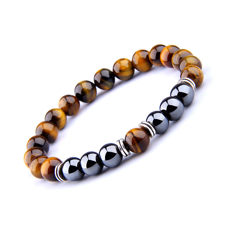 Explosion Style Yellow Tiger Eye Bracelet Fashion Simple Obsidian Alloy Separator Elastic Bracelet - Image 4