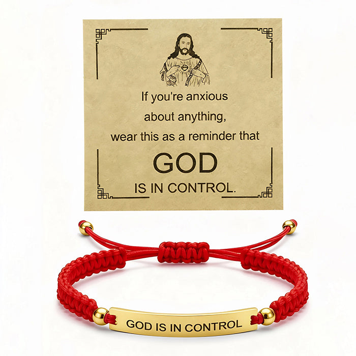 God Is In Control Engraved Bracelet, Handmade Braided Nylon Cord Cuff For Men Women, Stainless Steel Religious Christian Gift With Scripture Card - Image 8
