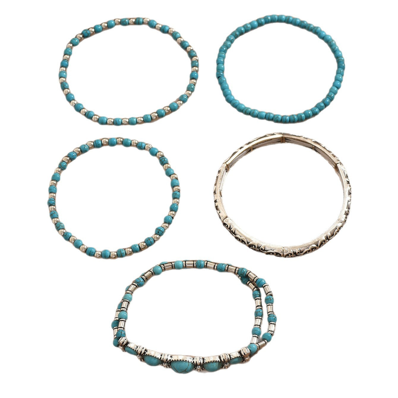 Western Cowboy Style Carved Vintage Turquoise Inlaid Bracelet - Image 5