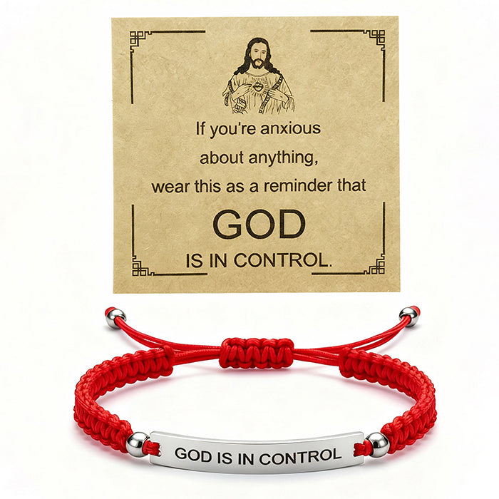 God Is In Control Engraved Bracelet, Handmade Braided Nylon Cord Cuff For Men Women, Stainless Steel Religious Christian Gift With Scripture Card - Image 5