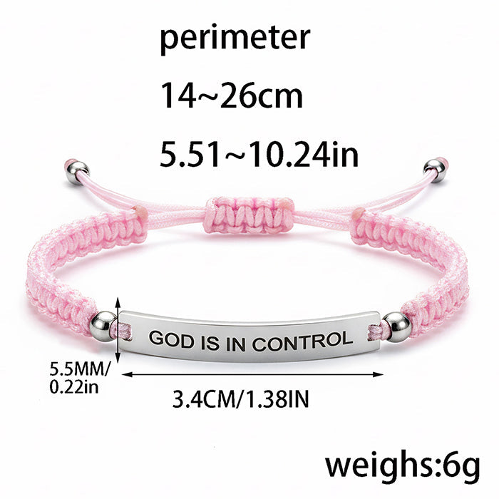God Is In Control Engraved Bracelet, Handmade Braided Nylon Cord Cuff For Men Women, Stainless Steel Religious Christian Gift With Scripture Card - Image 2
