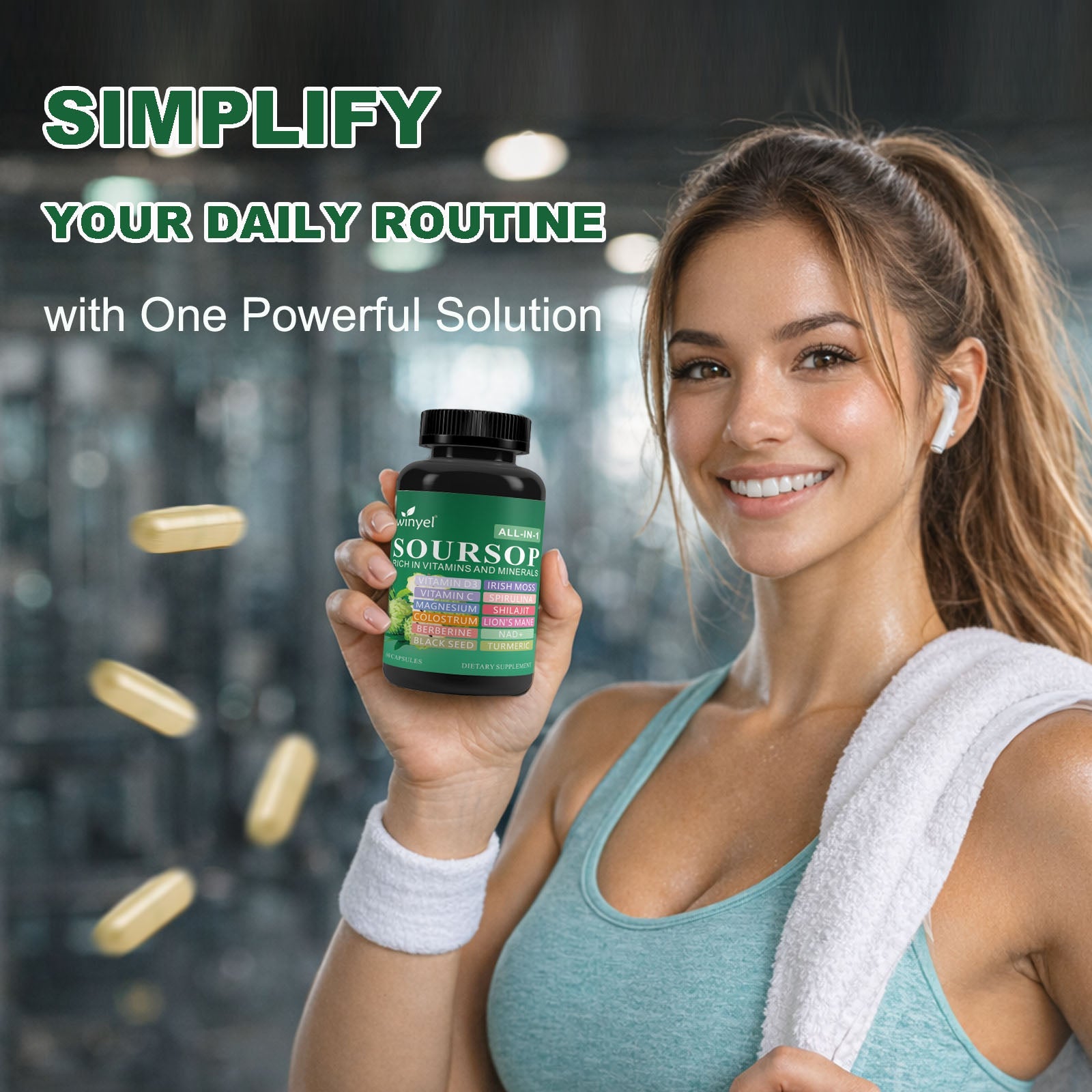 Soursop Supplement Containing 20 Herbal Extracts Including Seaweed, Lion's Mane Mushroom, Turmeric, Black Seed Oil, Oregano, And Mullein, Promoting Overall Health. Vegan, 60 Capsules. - Image 6