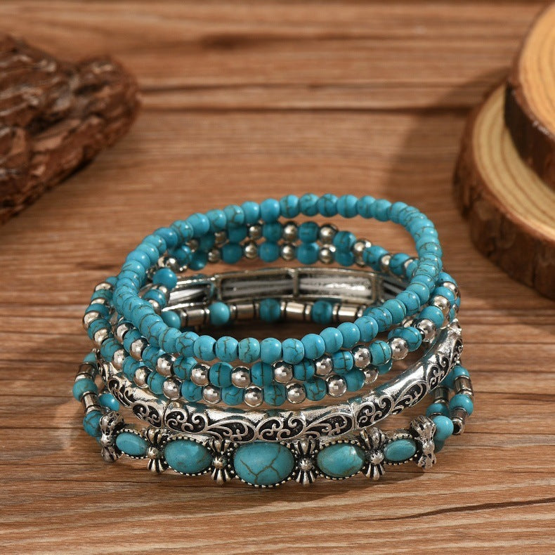 Turquoise Series Elastic Beaded Turquoise Bracelet - Image 5