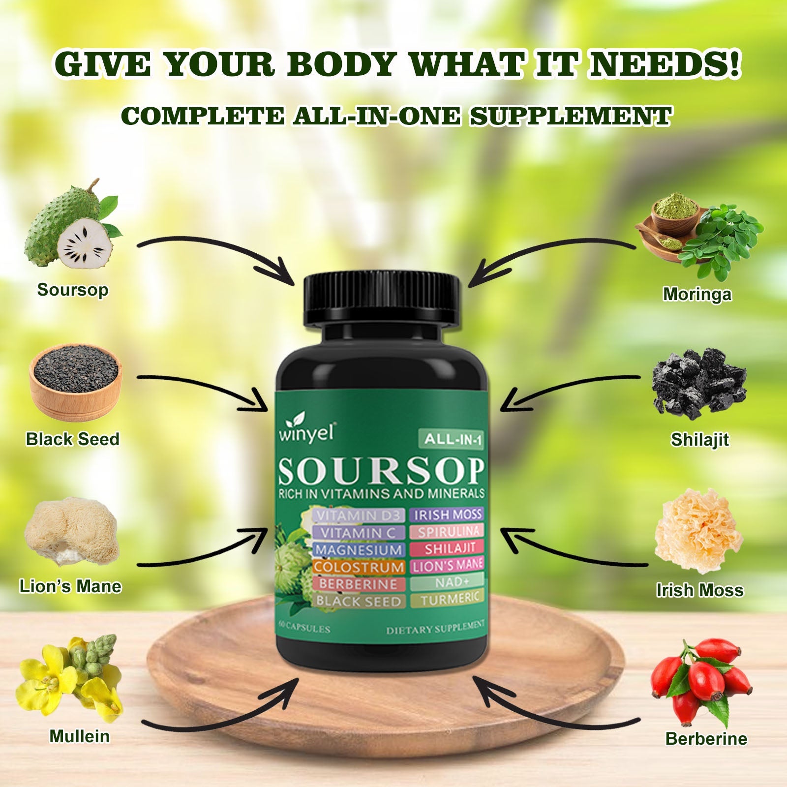 Soursop Supplement Containing 20 Herbal Extracts Including Seaweed, Lion's Mane Mushroom, Turmeric, Black Seed Oil, Oregano, And Mullein, Promoting Overall Health. Vegan, 60 Capsules. - Image 8