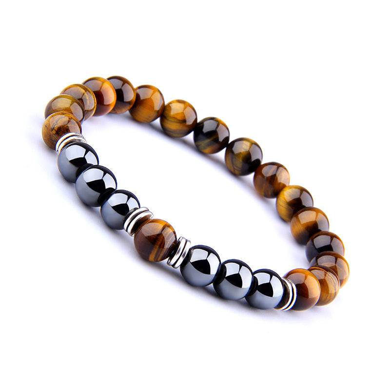 Explosion Style Yellow Tiger Eye Bracelet Fashion Simple Obsidian Alloy Separator Elastic Bracelet - Image 5