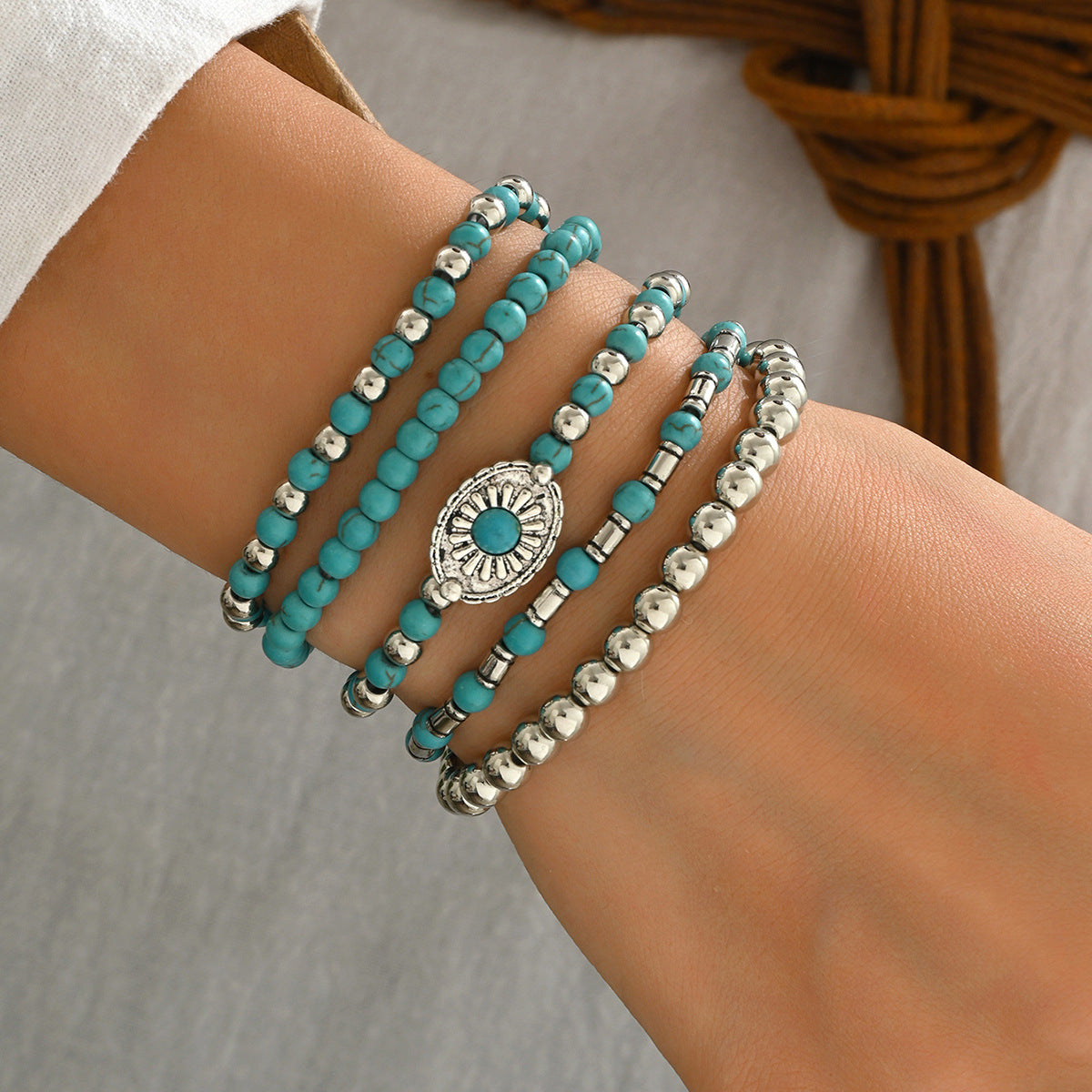 Western Cowboy Style Carved Vintage Turquoise Inlaid Bracelet - Image 7