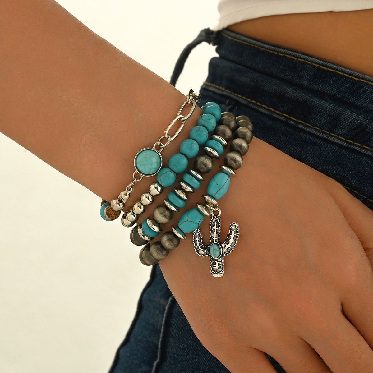 Western Cowboy Style Carved Vintage Turquoise Inlaid Bracelet - Image 10