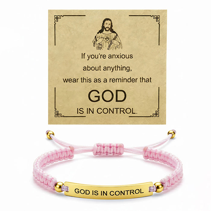 God Is In Control Engraved Bracelet, Handmade Braided Nylon Cord Cuff For Men Women, Stainless Steel Religious Christian Gift With Scripture Card - Image 6