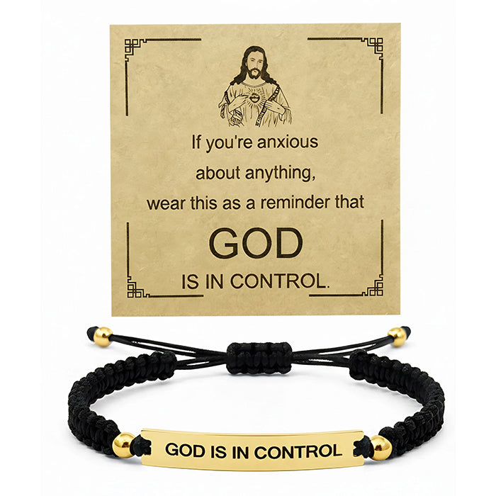 God Is In Control Engraved Bracelet, Handmade Braided Nylon Cord Cuff For Men Women, Stainless Steel Religious Christian Gift With Scripture Card - Image 7