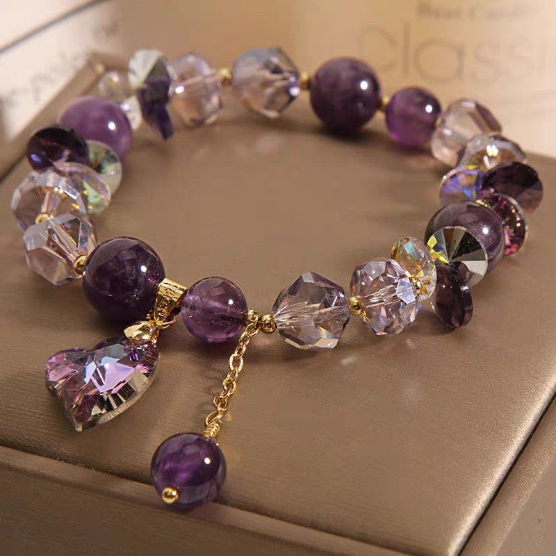 Purple Heart Crystal Bracelet Fashion Elegant Natural Amethyst Jewelry - Image 2