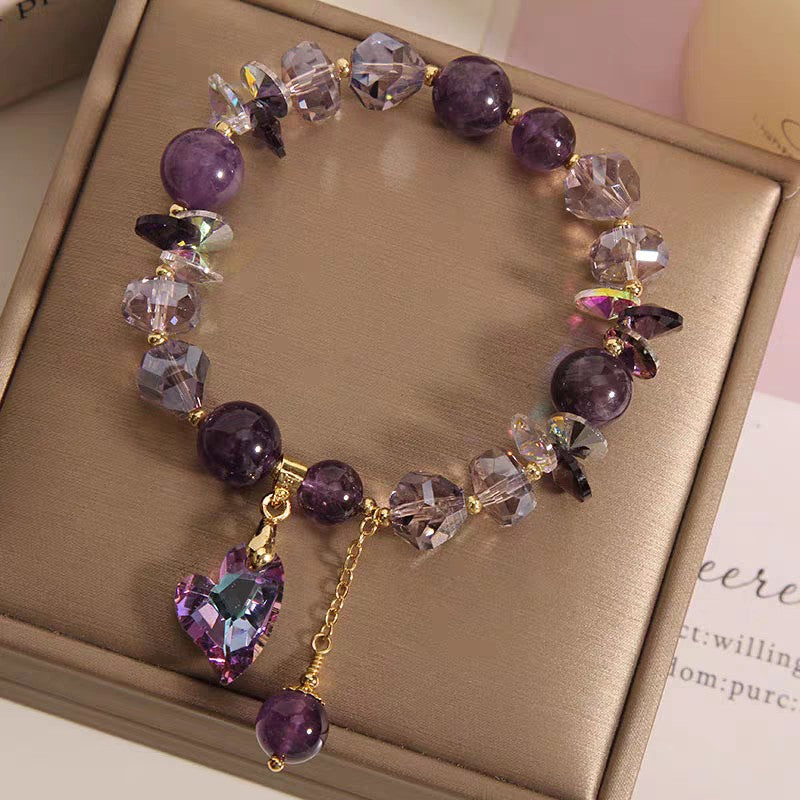 Purple Heart Crystal Bracelet Fashion Elegant Natural Amethyst Jewelry - Image 3