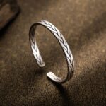 1pcs 925 Sterling Silver Twisted Branch Pattern Open Cuff Bangle, Minimalist Vintage Style, For Daily Casual Wear & Office