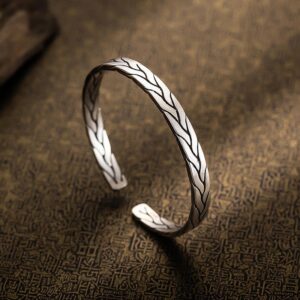 1pcs 925 Sterling Silver Twisted Branch Pattern Open Cuff Bangle, Minimalist Vintage Style, For Daily Casual Wear & Office