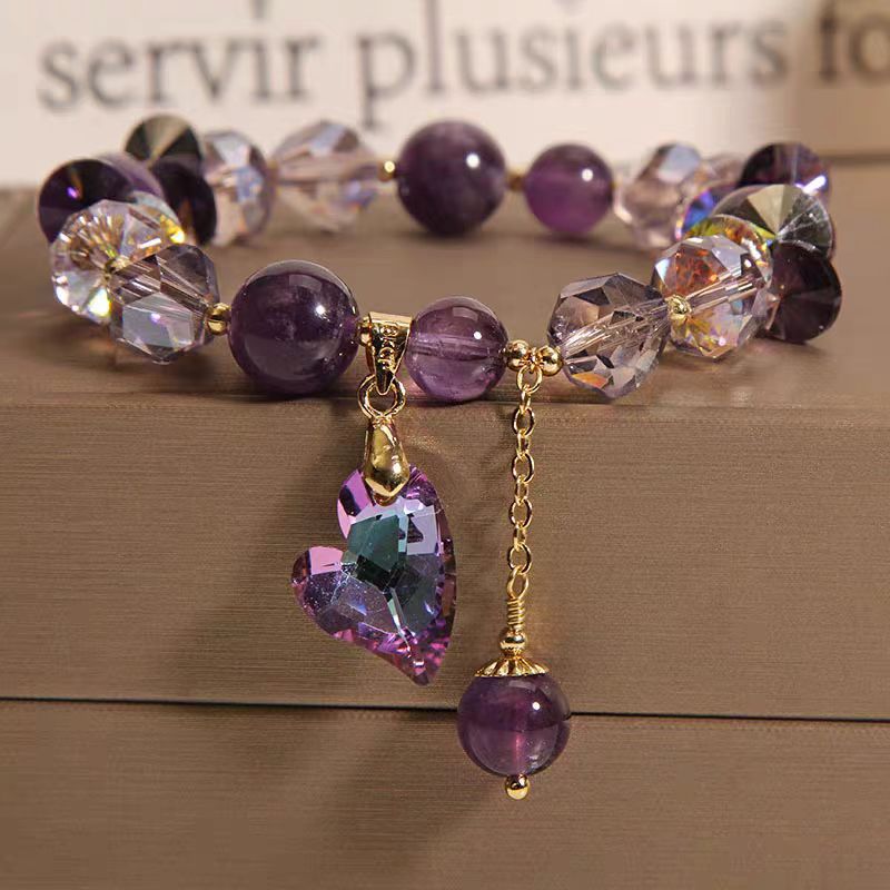 Purple Heart Crystal Bracelet Fashion Elegant Natural Amethyst Jewelry