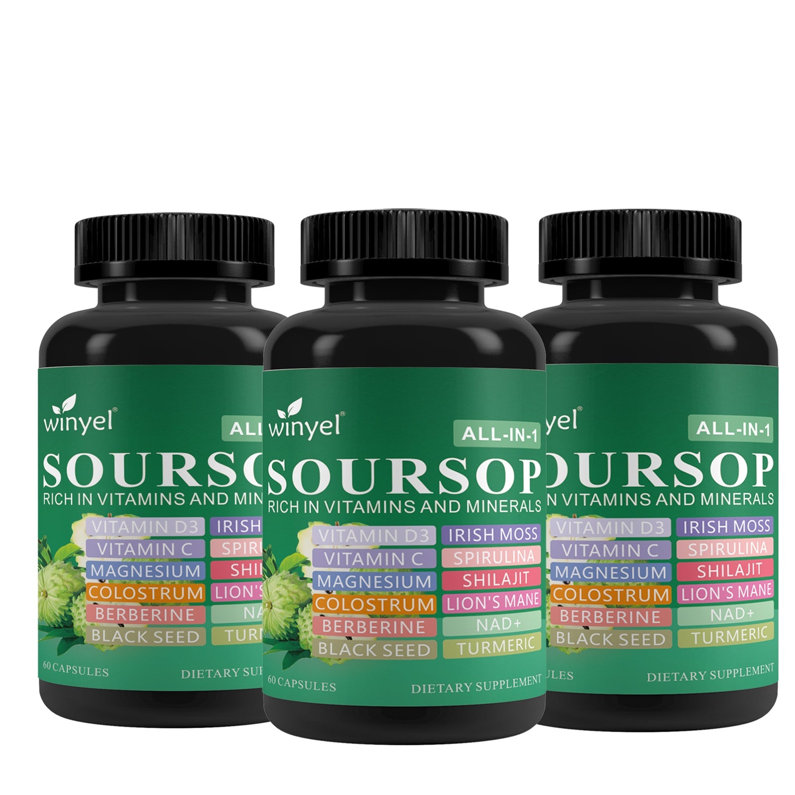 Soursop Supplement Containing 20 Herbal Extracts Including Seaweed, Lion's Mane Mushroom, Turmeric, Black Seed Oil, Oregano, And Mullein, Promoting Overall Health. Vegan, 60 Capsules. - Image 5