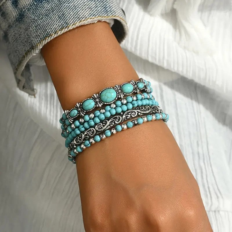 Turquoise Series Elastic Beaded Turquoise Bracelet - Image 6