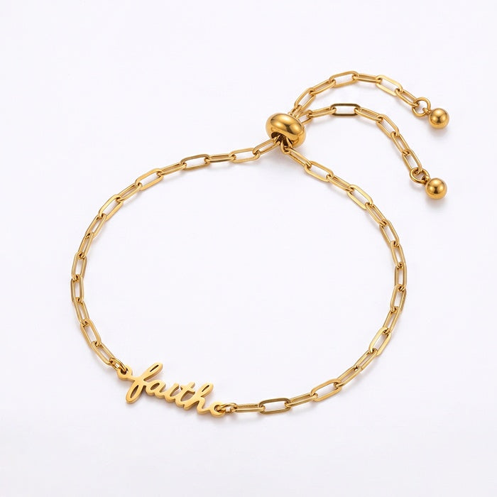 18K Gold Plated Stainless Steel Faith Bracelet For Women, Adjustable Paperclip Chain Script Word Charm Bracelet, Meaningful Religious Gift - Image 6